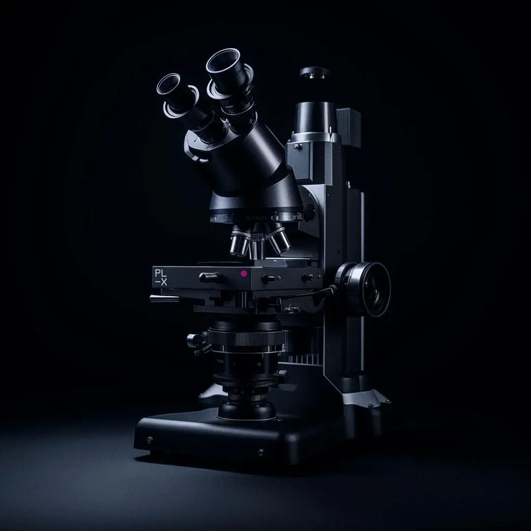 Vue macro d'un microscope optique utilisé pour l'analyse du chanvre