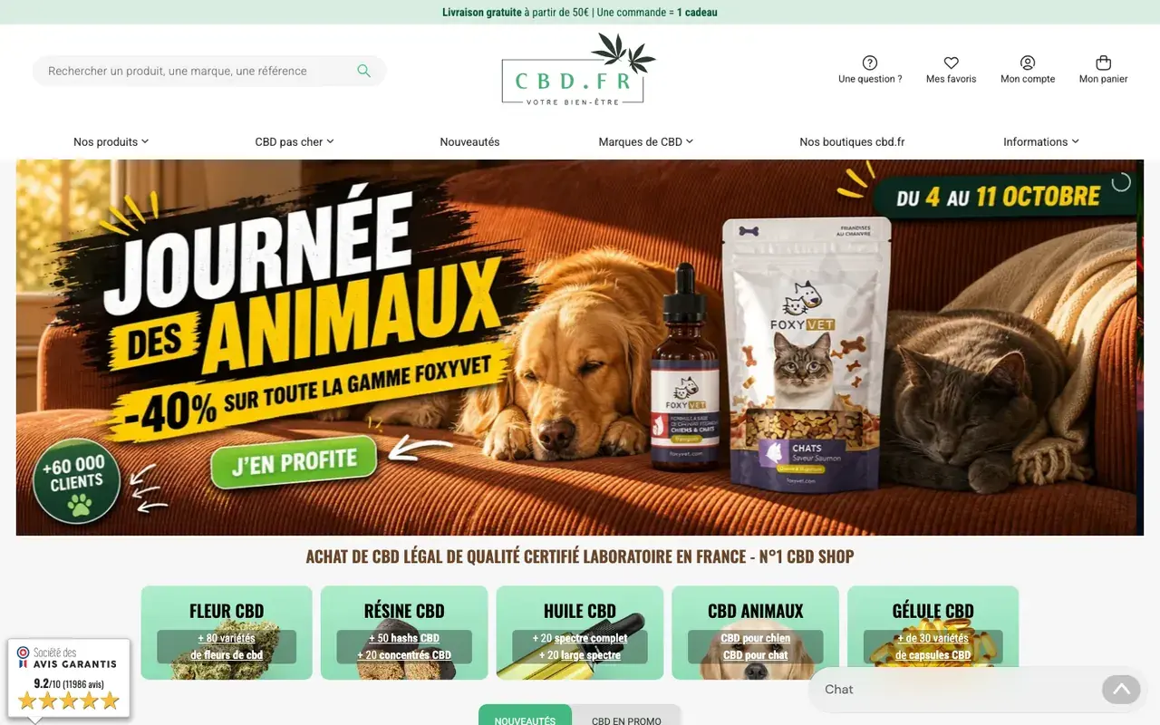Page d'accueil de CBD.fr, capture d'écran du 7 octobre 2026