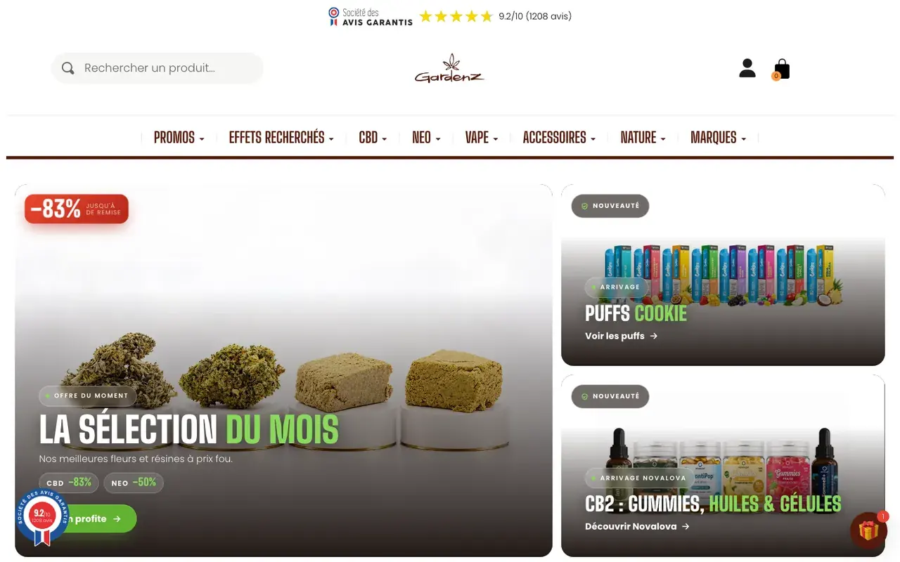 Page d'accueil de Gardenz, capture d'écran du 7 octobre 2026