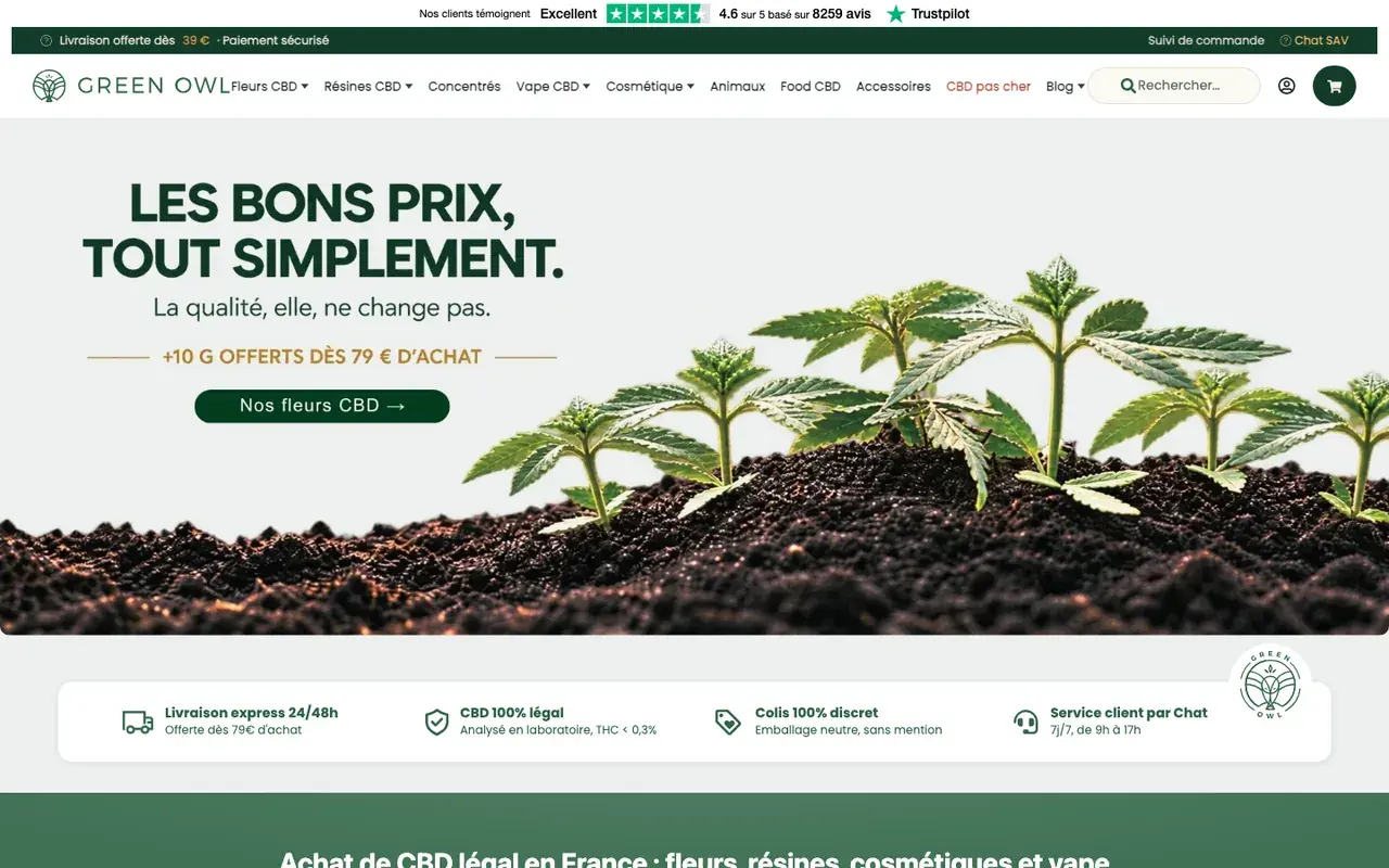 Page d'accueil de Green Owl, capture d'écran du 7 octobre 2026