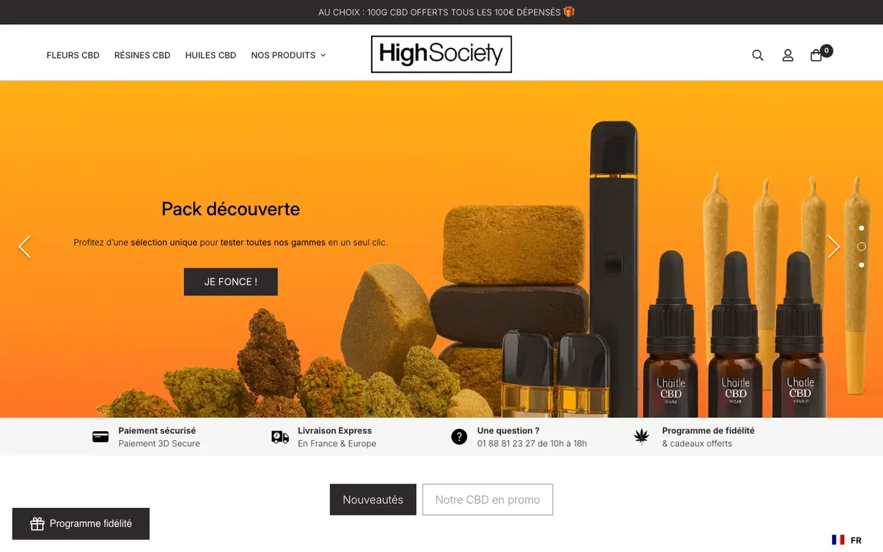 Page d'accueil de High Society, capture d'écran du 7 octobre 2026