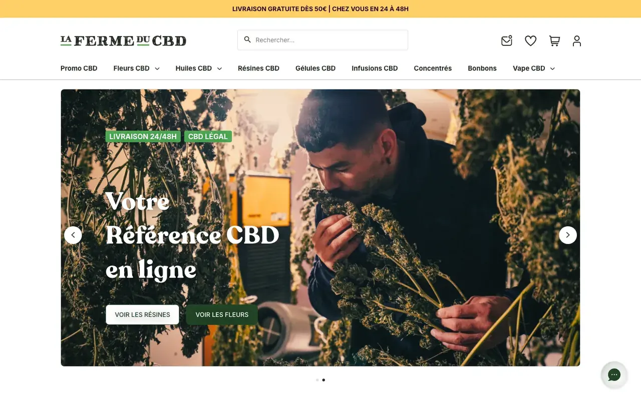 Page d'accueil de La Ferme du CBD, capture d'écran du 7 octobre 2026